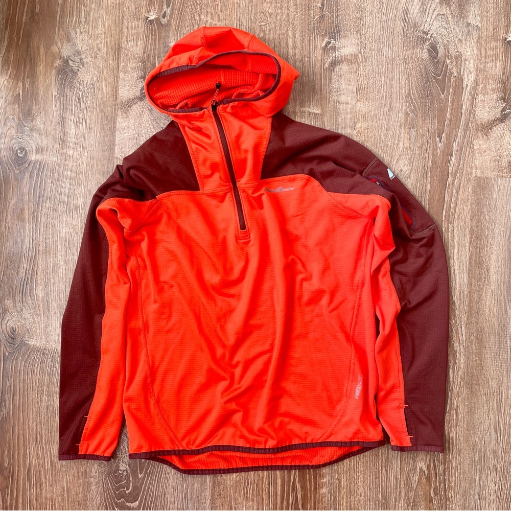 Eddie Bauer Men's Vibrant Red Maroon Accents Hooded Pullover Jacket Medium